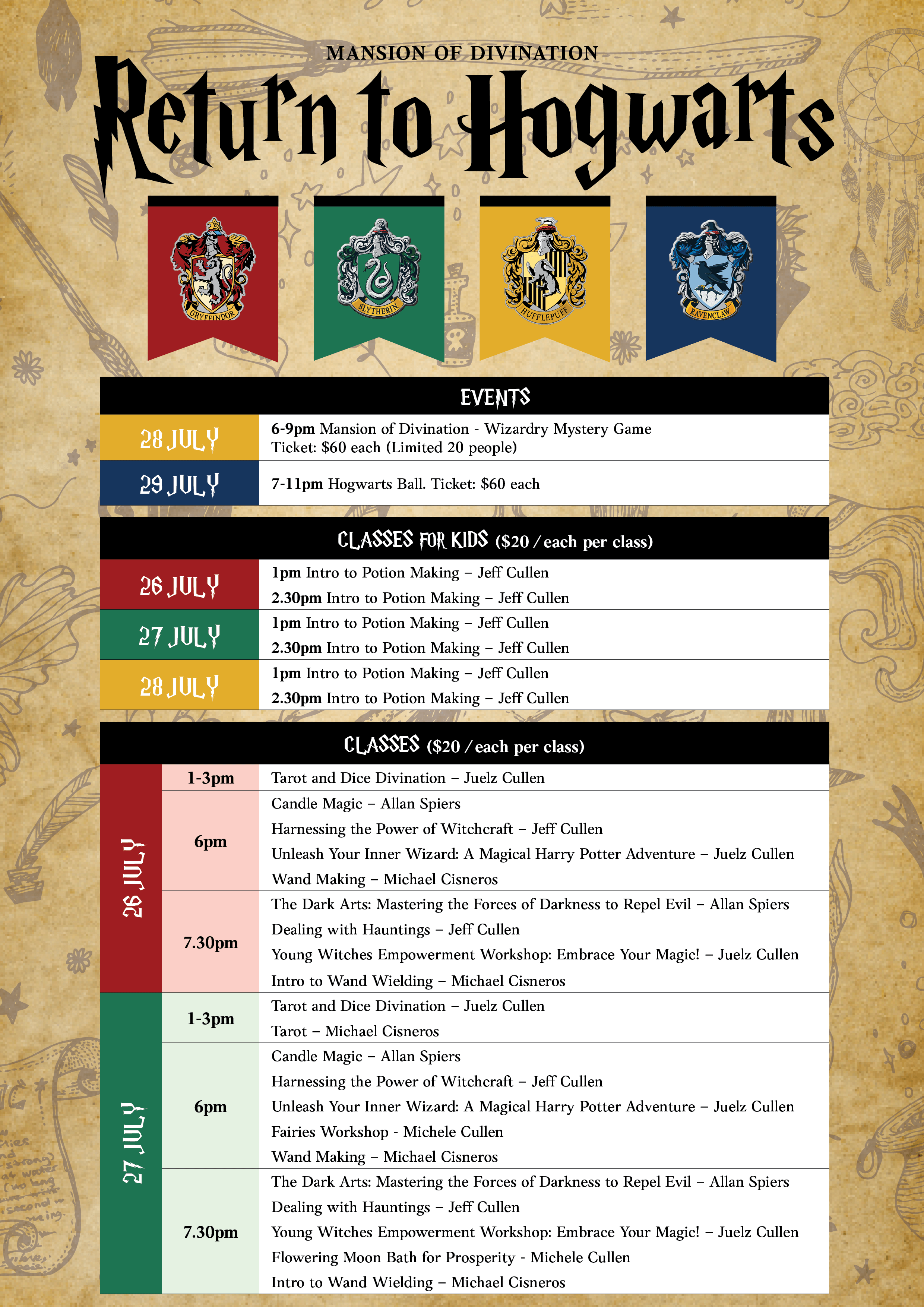 Hogwarts Schedule page 1