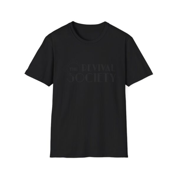 The Revival Society logo (black on black t-shirts)